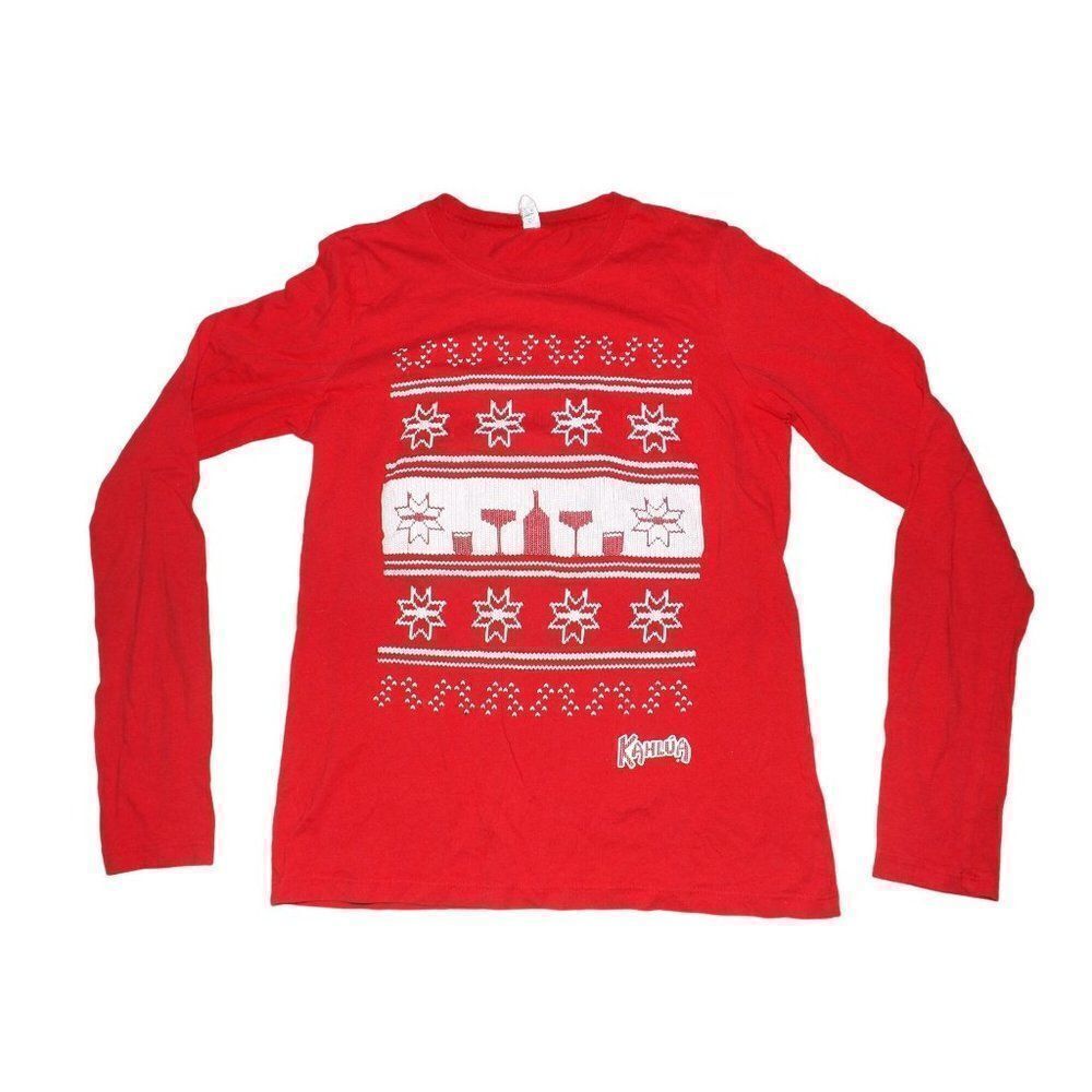 Bella Holiday Tshirt‎ Women Sz M Long Sleeve Kahlua Red And White